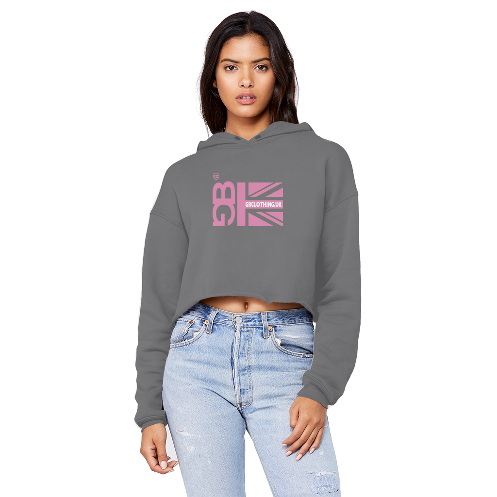 Pink Flag Cropped Raw Edge Hoodie