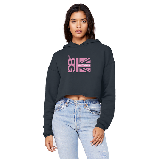 Pink Flag Cropped Raw Edge Hoodie
