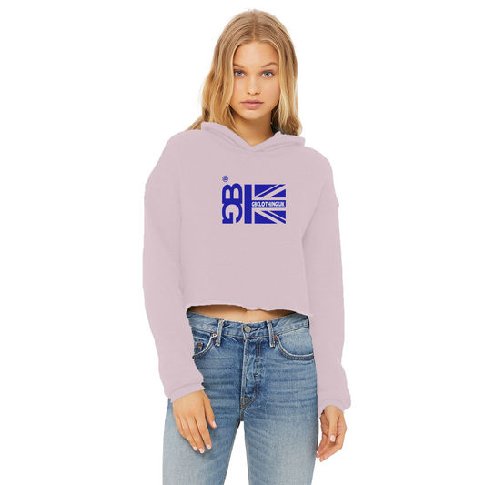 Blue Flag Ladies Cropped Raw Edge Hoodie