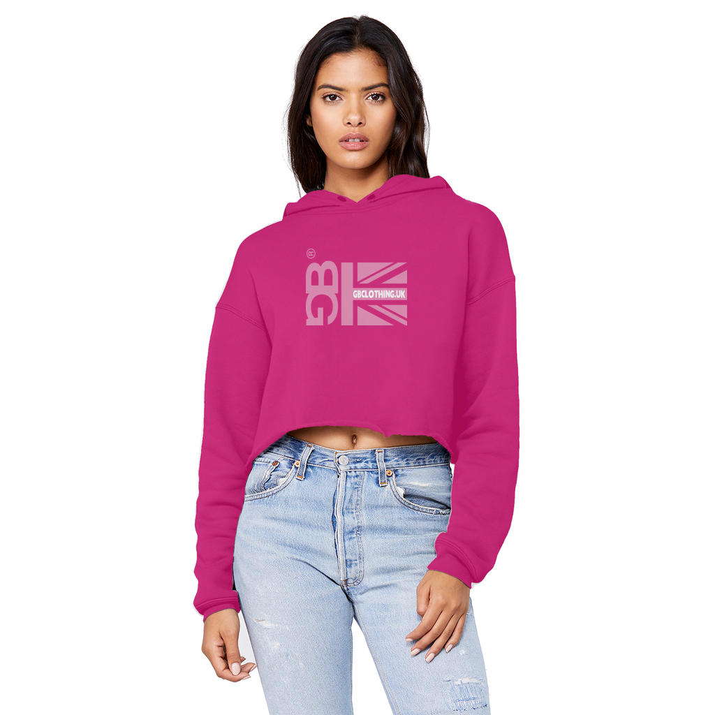 Pink Flag Cropped Raw Edge Hoodie