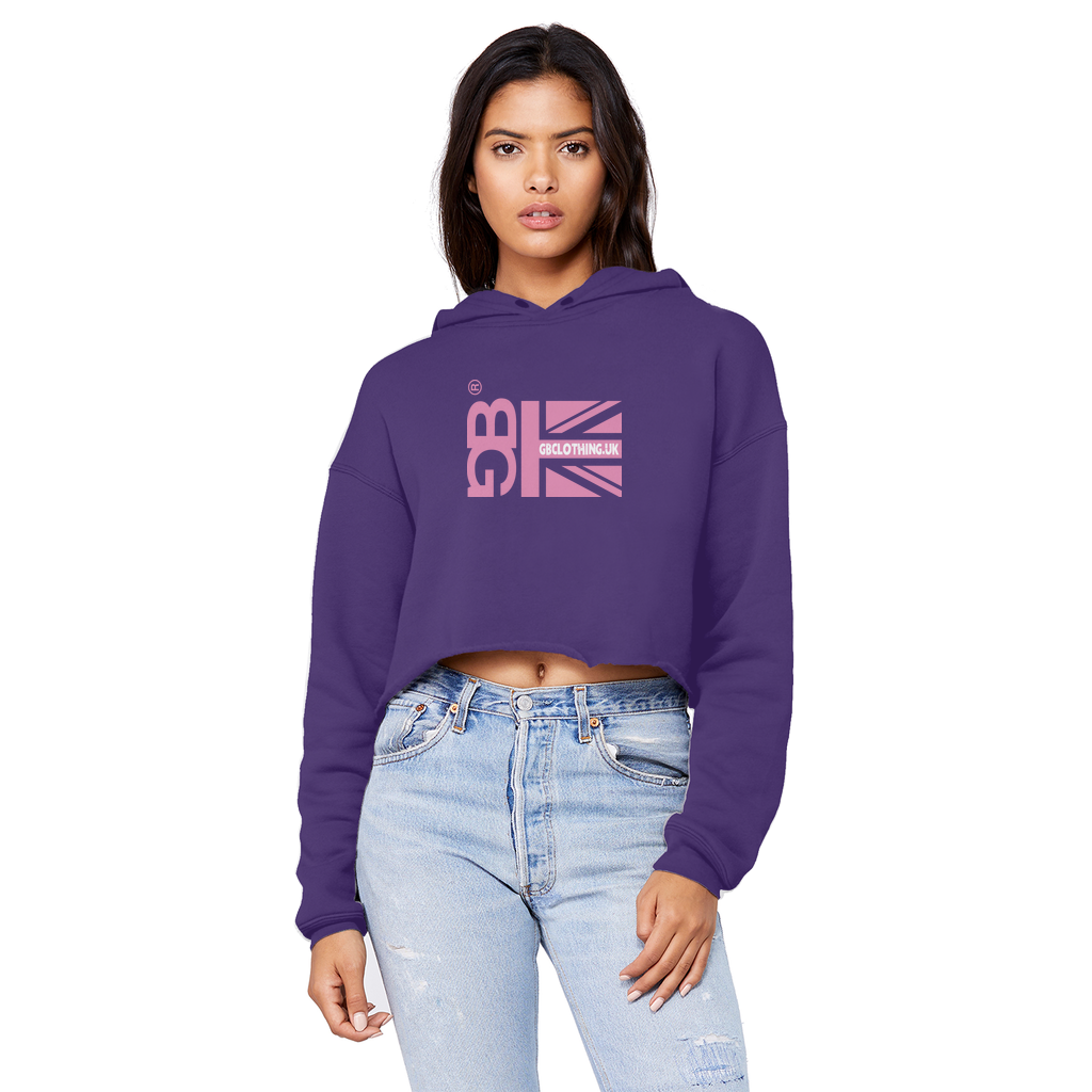 Pink Flag Cropped Raw Edge Hoodie
