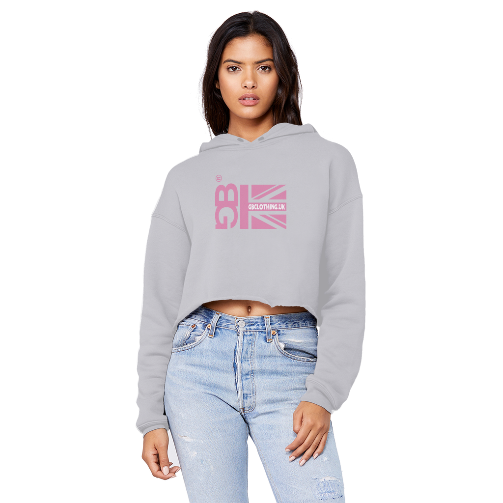 Pink Flag Cropped Raw Edge Hoodie