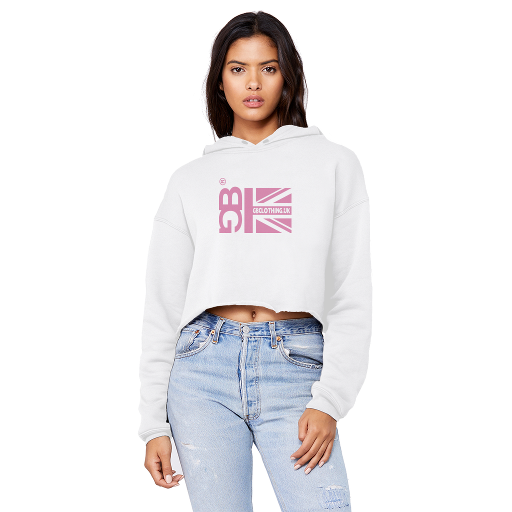 Pink Flag Cropped Raw Edge Hoodie