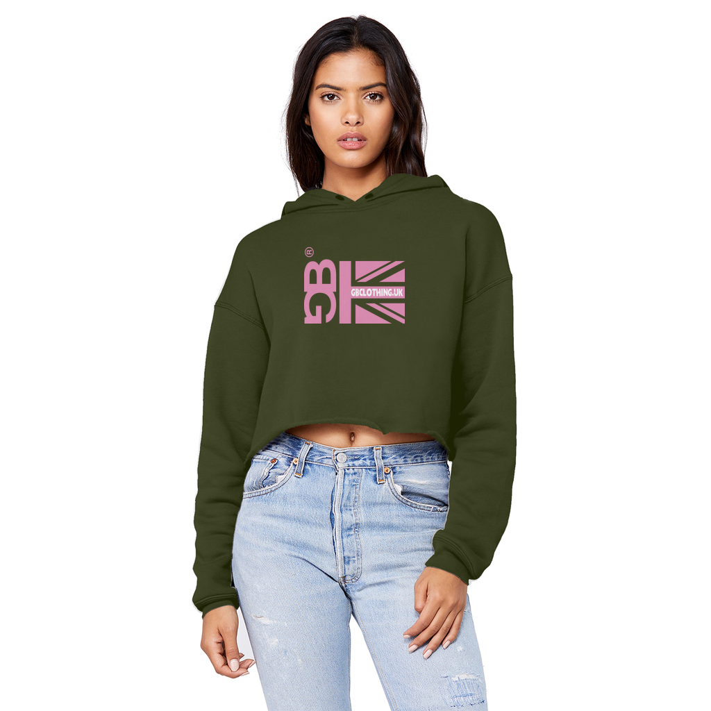Pink Flag Cropped Raw Edge Hoodie
