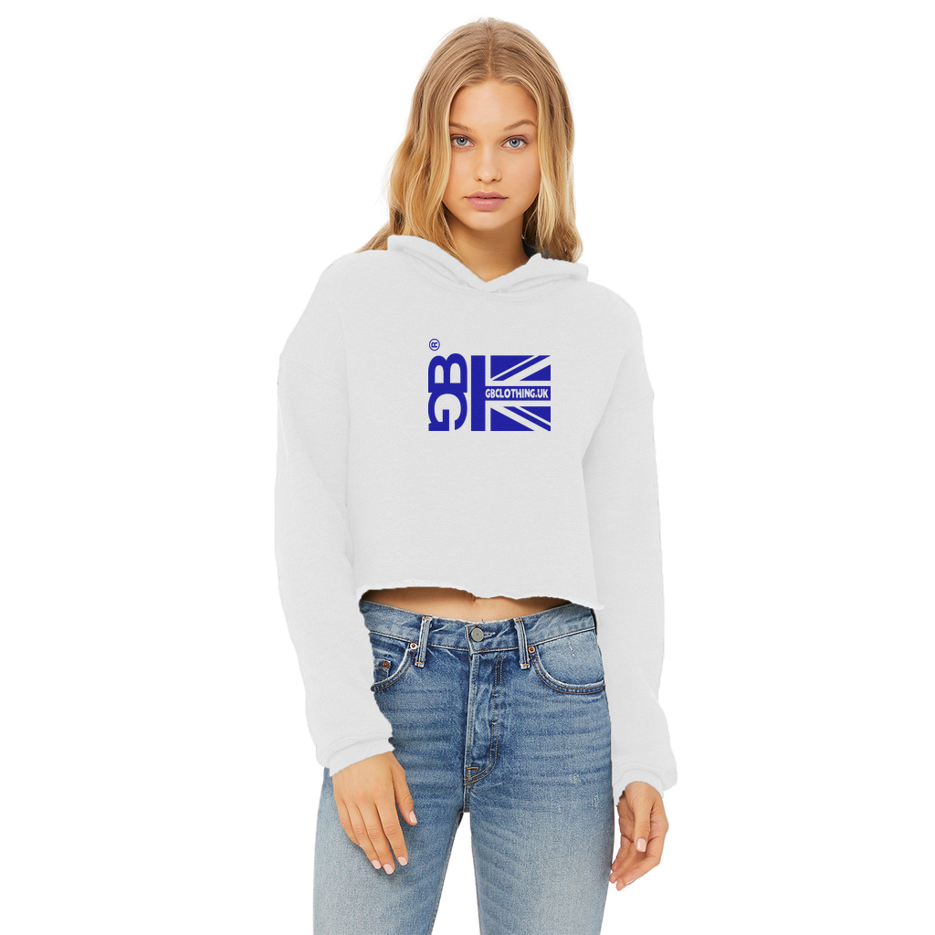 Blue Flag Ladies Cropped Raw Edge Hoodie