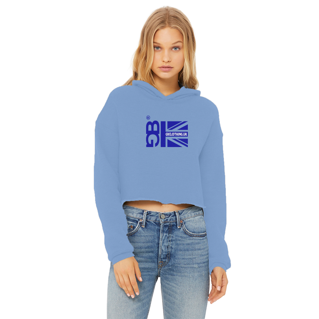 Blue Flag Ladies Cropped Raw Edge Hoodie