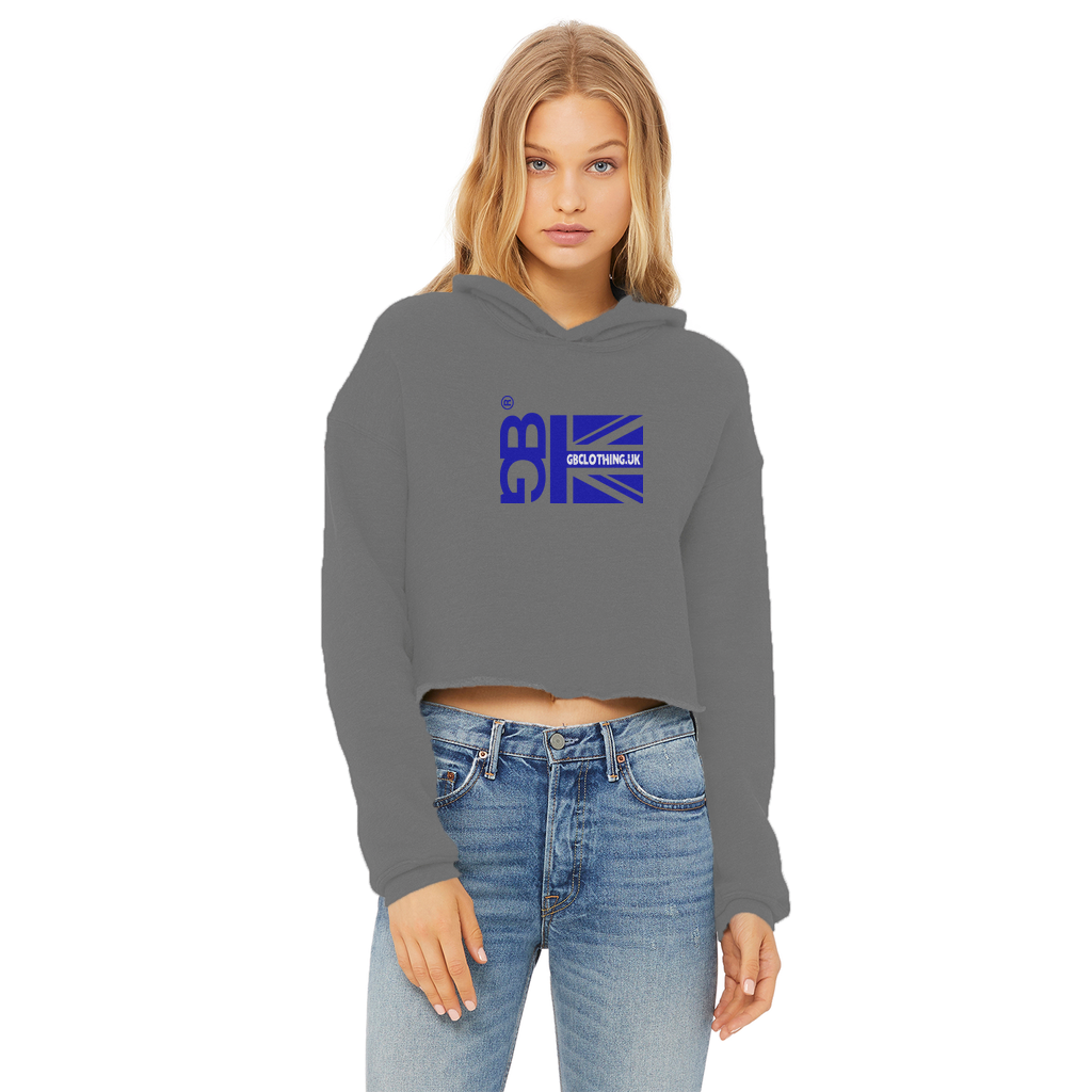 Blue Flag Ladies Cropped Raw Edge Hoodie