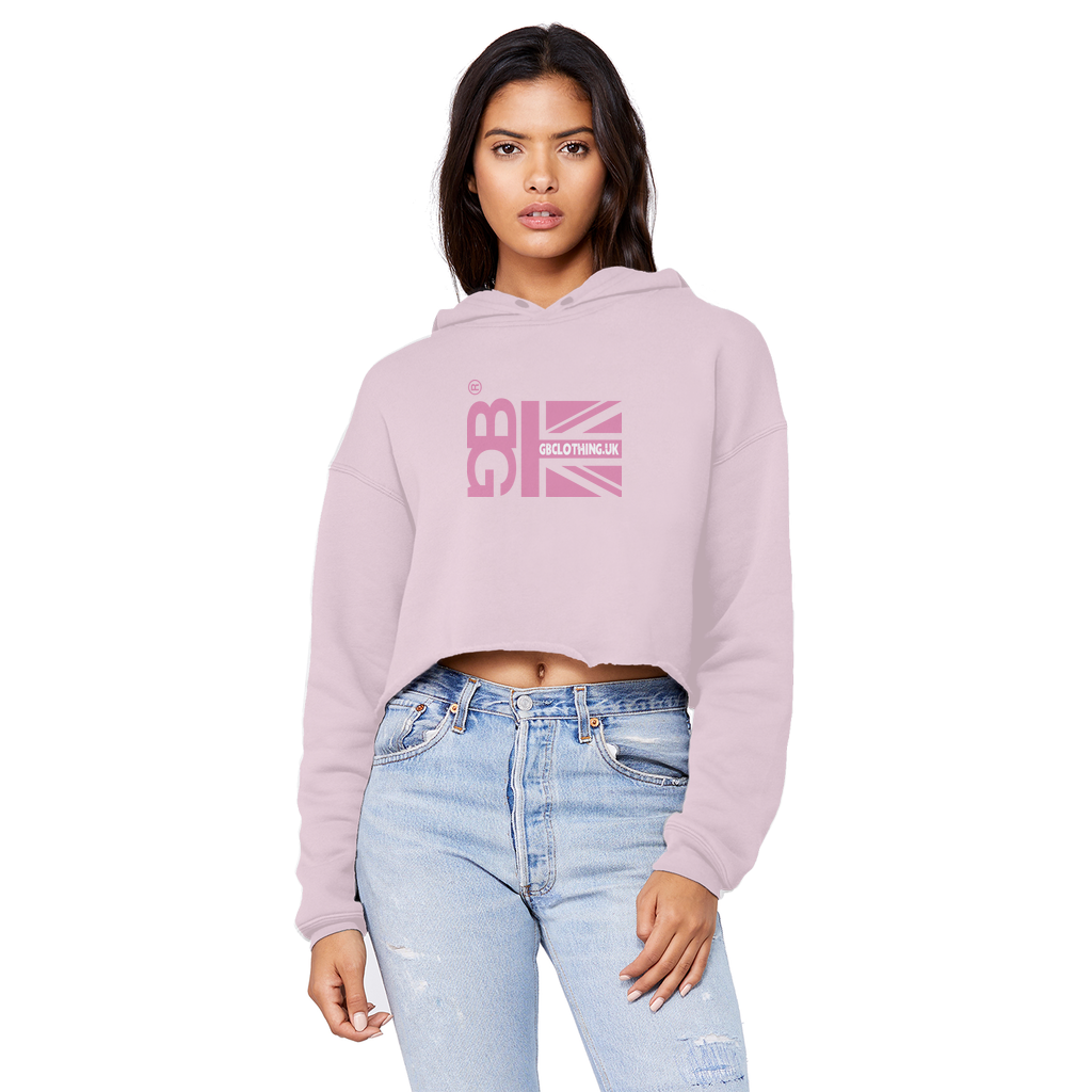 Pink Flag Cropped Raw Edge Hoodie