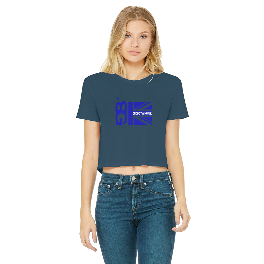 Blue Flag Classic Women's Cropped Raw Edge T-Shirt