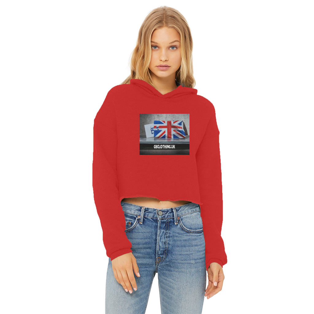 Ladies Cropped Raw Edge Hoodie