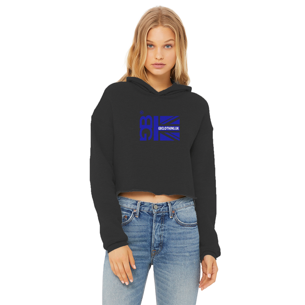 Blue Flag Ladies Cropped Raw Edge Hoodie