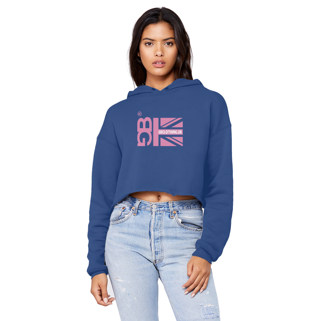 Pink Flag Cropped Raw Edge Hoodie