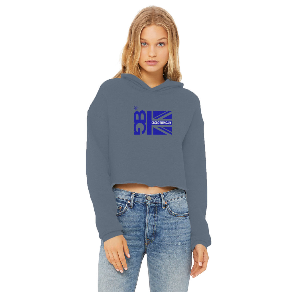 Blue Flag Ladies Cropped Raw Edge Hoodie
