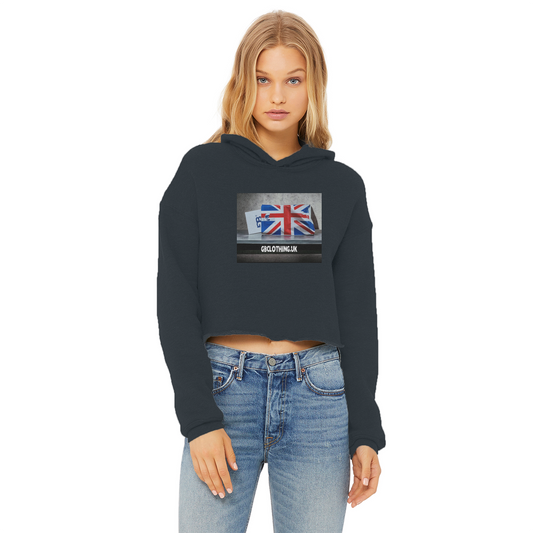 Ladies Cropped Raw Edge Hoodie