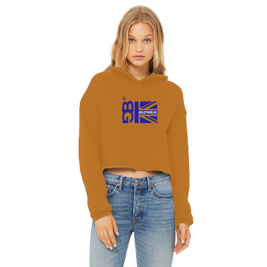 Blue Flag Ladies Cropped Raw Edge Hoodie