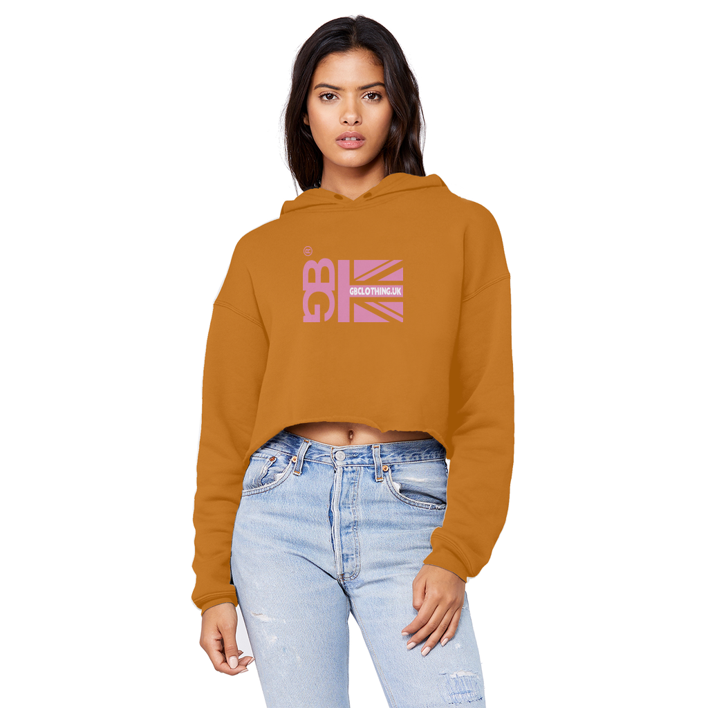Pink Flag Cropped Raw Edge Hoodie