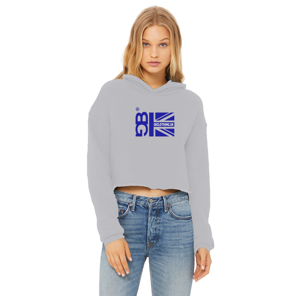 Blue Flag Ladies Cropped Raw Edge Hoodie