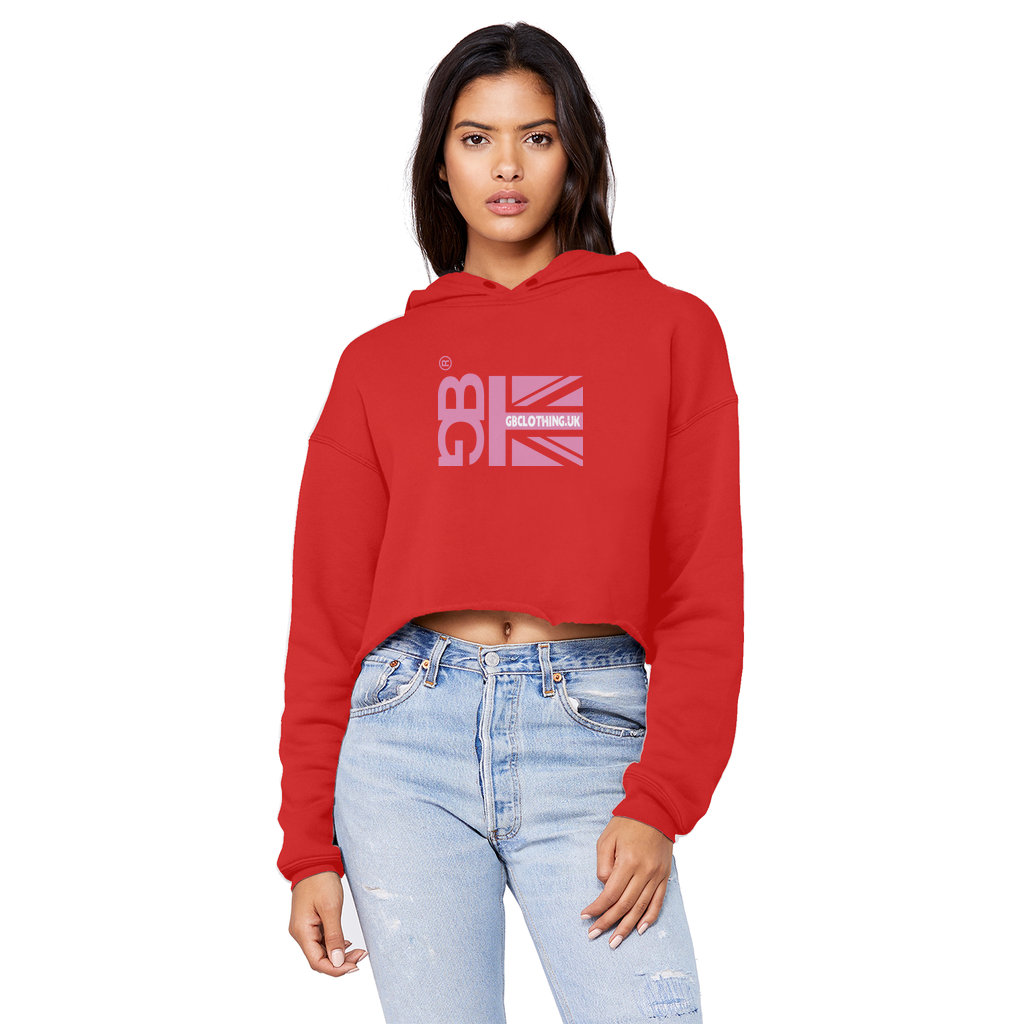 Pink Flag Cropped Raw Edge Hoodie