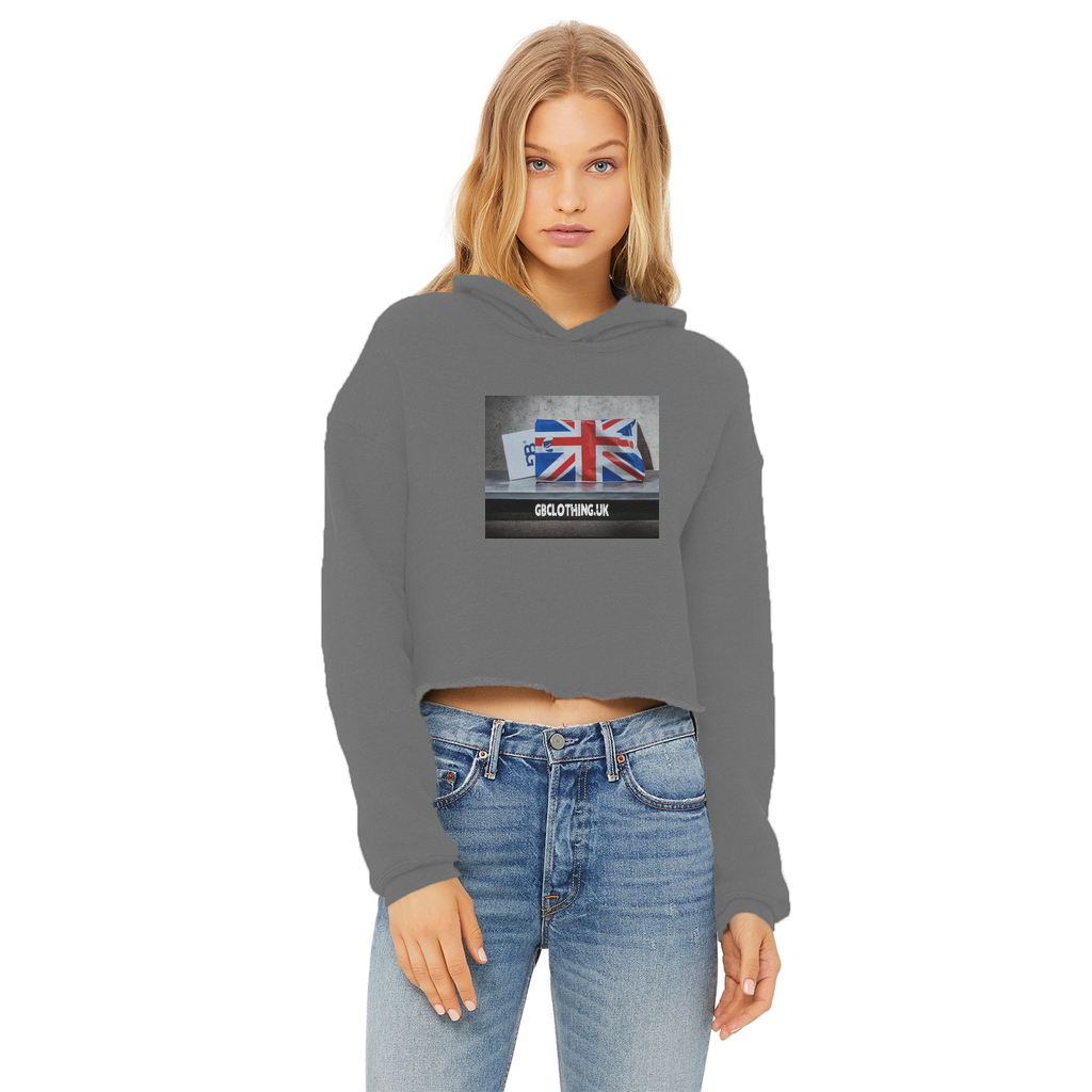 Ladies Cropped Raw Edge Hoodie